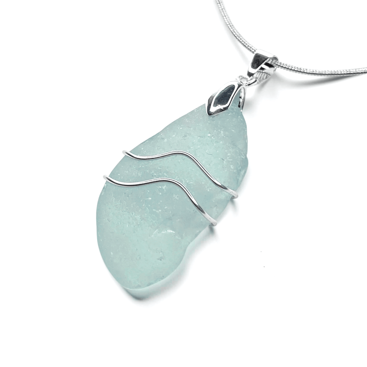 Sea Glass Necklace - Aqua Ripples Pendant - Scottish Jewellery - East Neuk Beach Crafts