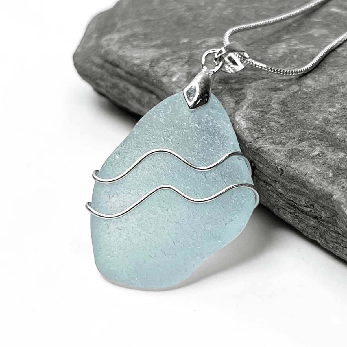 Sea Glass Necklace - Aqua Ripples Pendant - Scottish Jewellery - East Neuk Beach Crafts