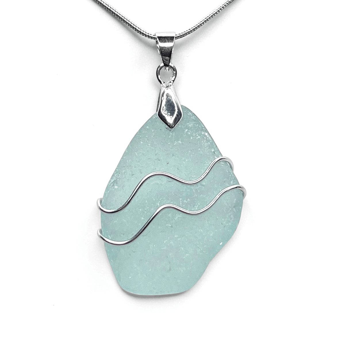 Sea Glass Necklace - Aqua Ripples Pendant - Scottish Jewellery - East Neuk Beach Crafts