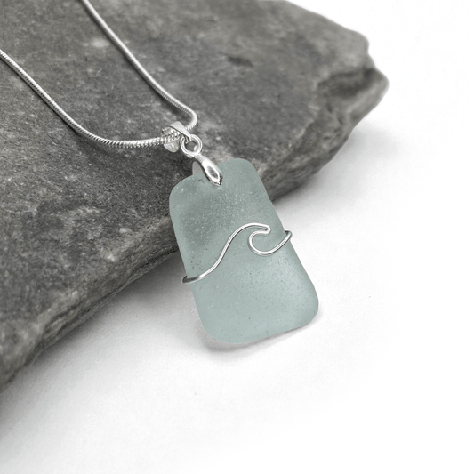 Sea Glass Necklace - Aqua Wave Pendant - Scottish Jewellery - East Neuk Beach Crafts