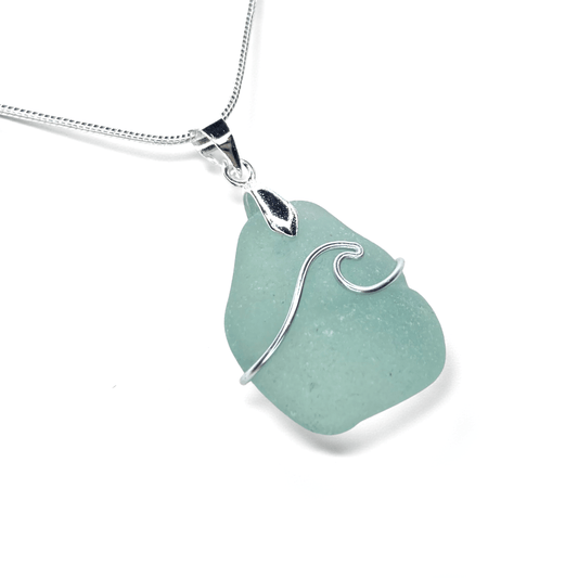 Sea Glass Necklace - Aqua Wave Pendant Scottish Jewellery - East Neuk Beach Crafts