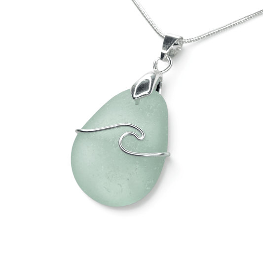 Sea Glass Necklace - Aqua Wave Pendant Scottish Jewellery - East Neuk Beach Crafts