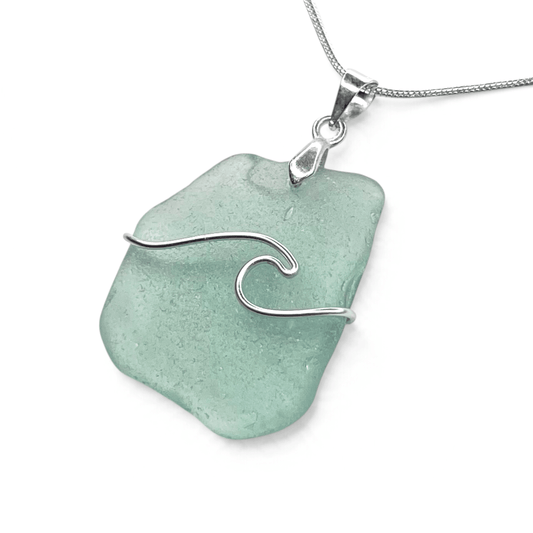 Sea Glass Necklace - Aqua Wave Pendant Scottish Jewellery - East Neuk Beach Crafts