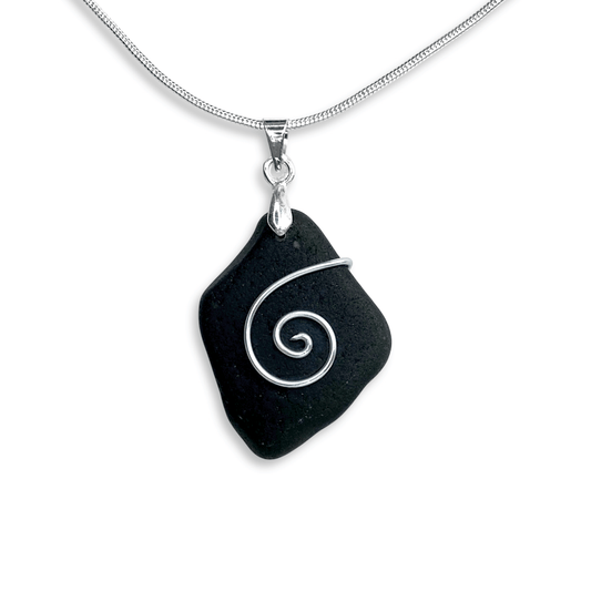 Sea Glass Necklace - Black Celtic Pendant - Scottish Jewellery - East Neuk Beach Crafts