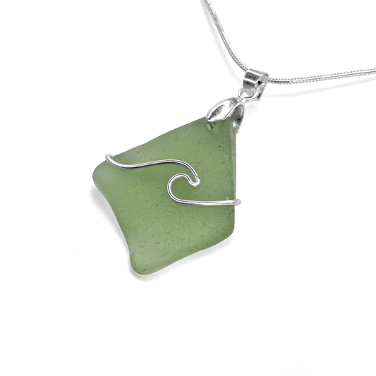 Sea Glass Necklace - Green Wave Pendant - Scottish Jewellery - East Neuk Beach Crafts