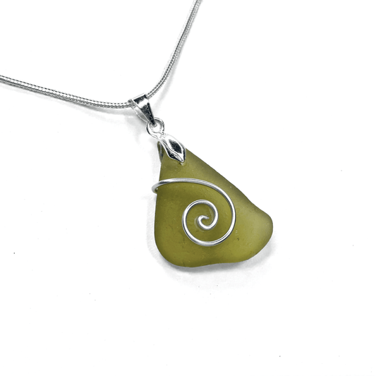 Sea Glass Necklace - Olive Celtic Pendant - Scottish Jewellery - East Neuk Beach Crafts