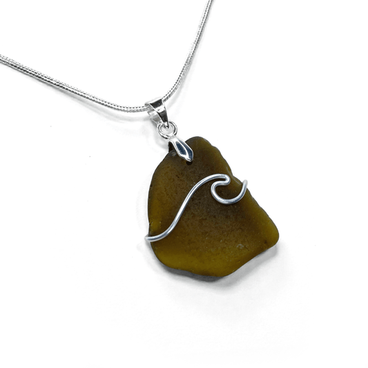 Sea Glass Necklace - Olive Wave Pendant - Scottish Jewellery - East Neuk Beach Crafts