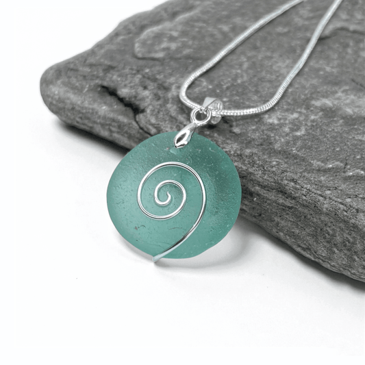Sea Glass Necklace - Rare Bottle Stopper Top - Celtic Pendant - Scottish Silver Jewellery - East Neuk Beach Crafts