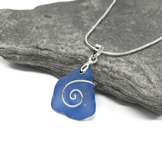 Sea Glass Necklace - Rare Pale Blue Celtic Wire Wrapped Pendant - Scottish Silver Jewellery - East Neuk Beach Crafts