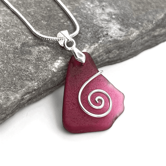 Sea Glass Necklace - Rare Pink Celtic Pendant - Scottish Jewellery - East Neuk Beach Crafts