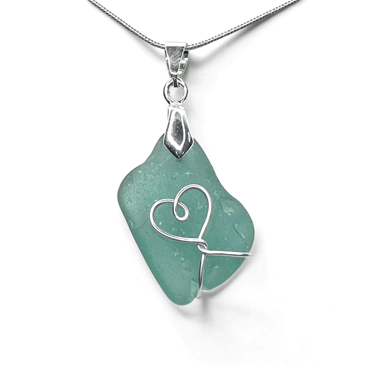 Sea Glass Necklace - Turquoise Heart Pendant Scottish Jewellery - East Neuk Beach Crafts