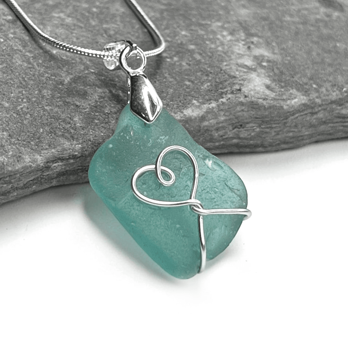Sea Glass Necklace - Turquoise Heart Pendant Scottish Jewellery - East Neuk Beach Crafts