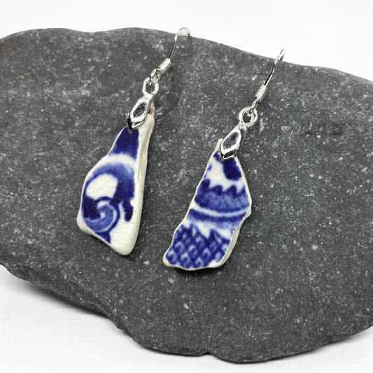 Sea Pottery Earrings - Antique Blue Beach China - East Neuk Beach Crafts