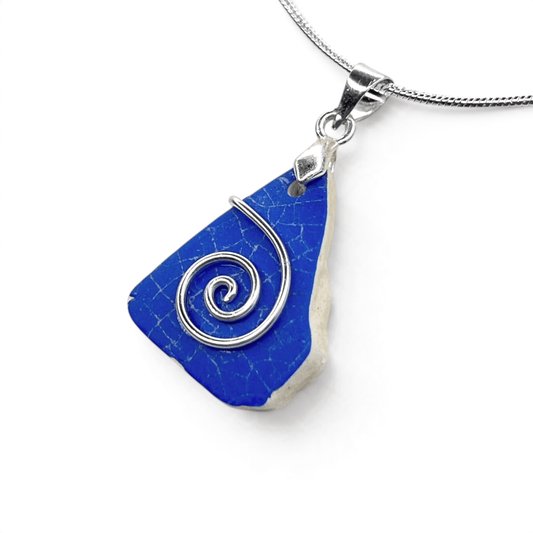 Sea Pottery Pendant - Antique Beach China - Blue Celtic Necklace - East Neuk Beach Crafts
