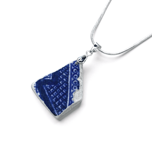 Sea Pottery Pendant - Antique Beach China - Blue Willow Pattern Necklace - East Neuk Beach Crafts