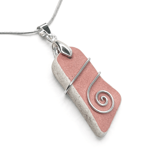 Sea Pottery Pendant - Antique Beach China - Pink Celtic Necklace - East Neuk Beach Crafts
