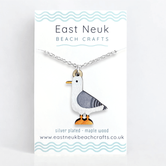 Seagull Necklace - Wooden Seaside Pendant - East Neuk Beach Crafts