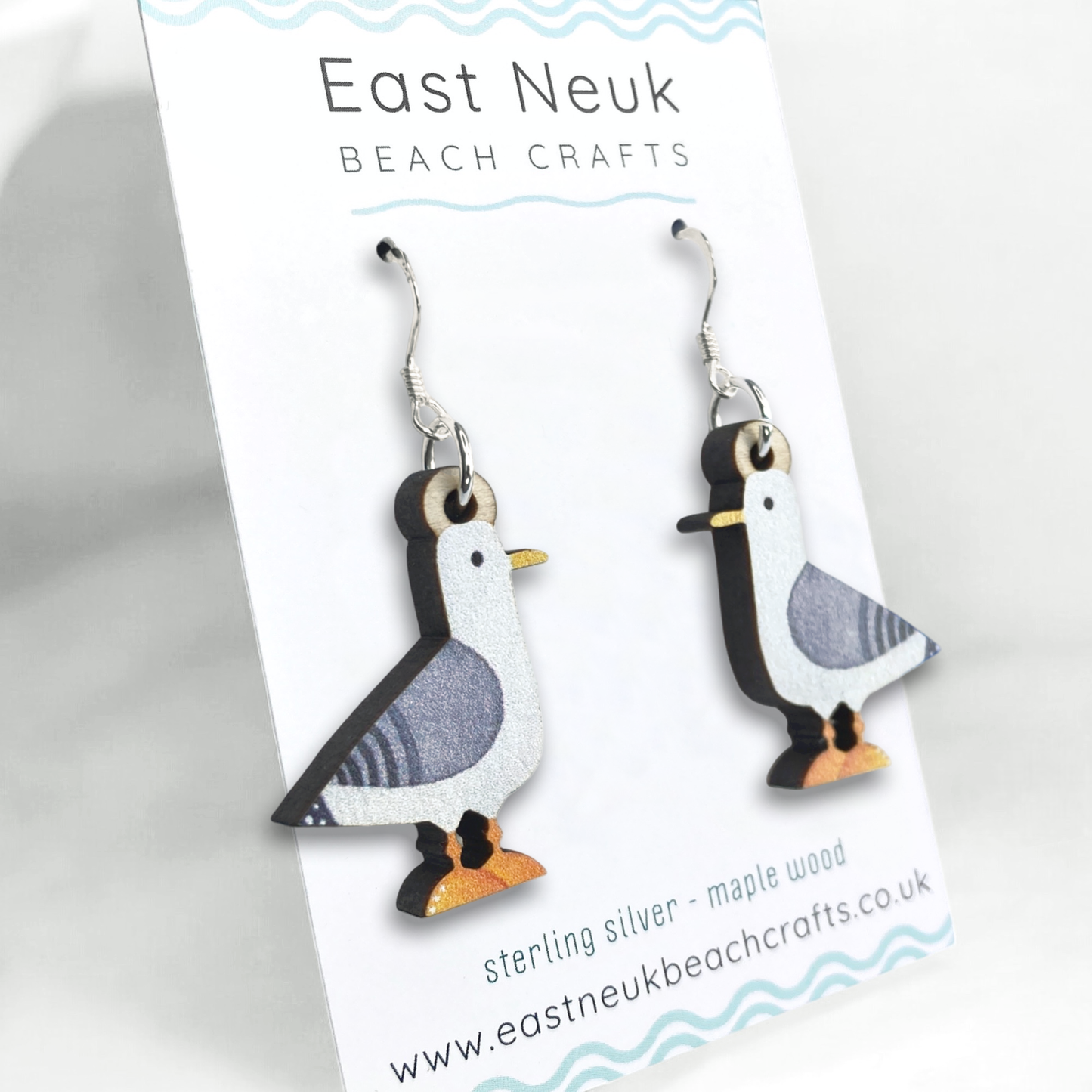 Wooden Earrings - Seagull - Sterling Silver and Maple Wood