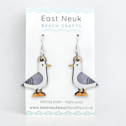 Seagull Earrings - Sterling Silver and Maple Wood