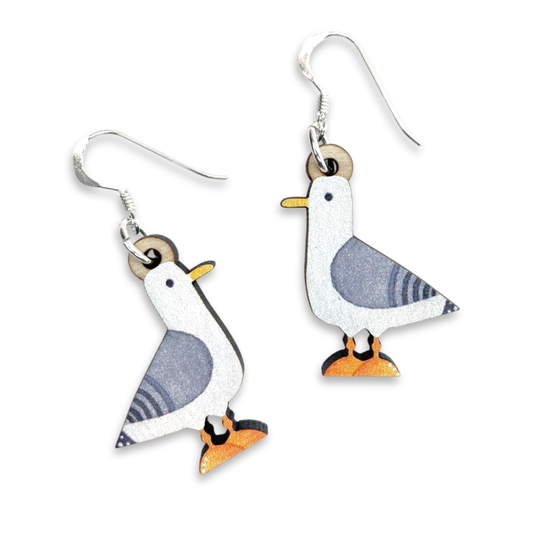 Wooden Earrings - Seagull - Sterling Silver and Maple Wood