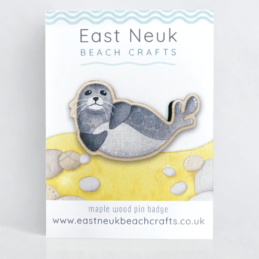 Seal Pin Badge - Seaside Wooden Brooch - East Neuk Beach Crafts