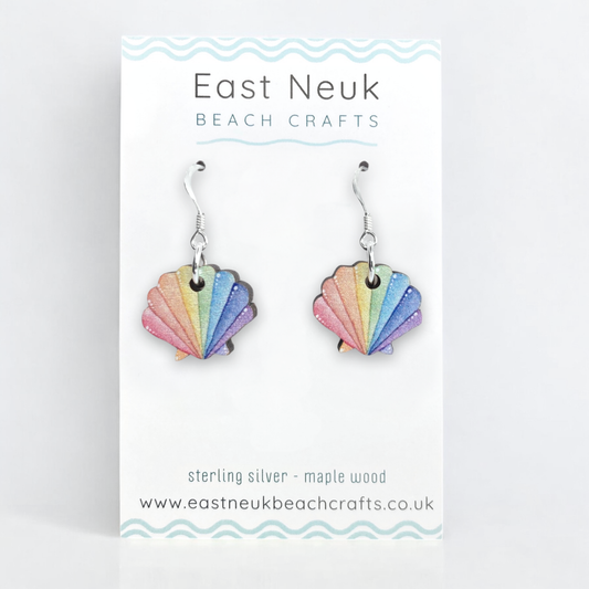 Wooden Earrings - Scallop Shell - Sterling Silver and Maple Wood