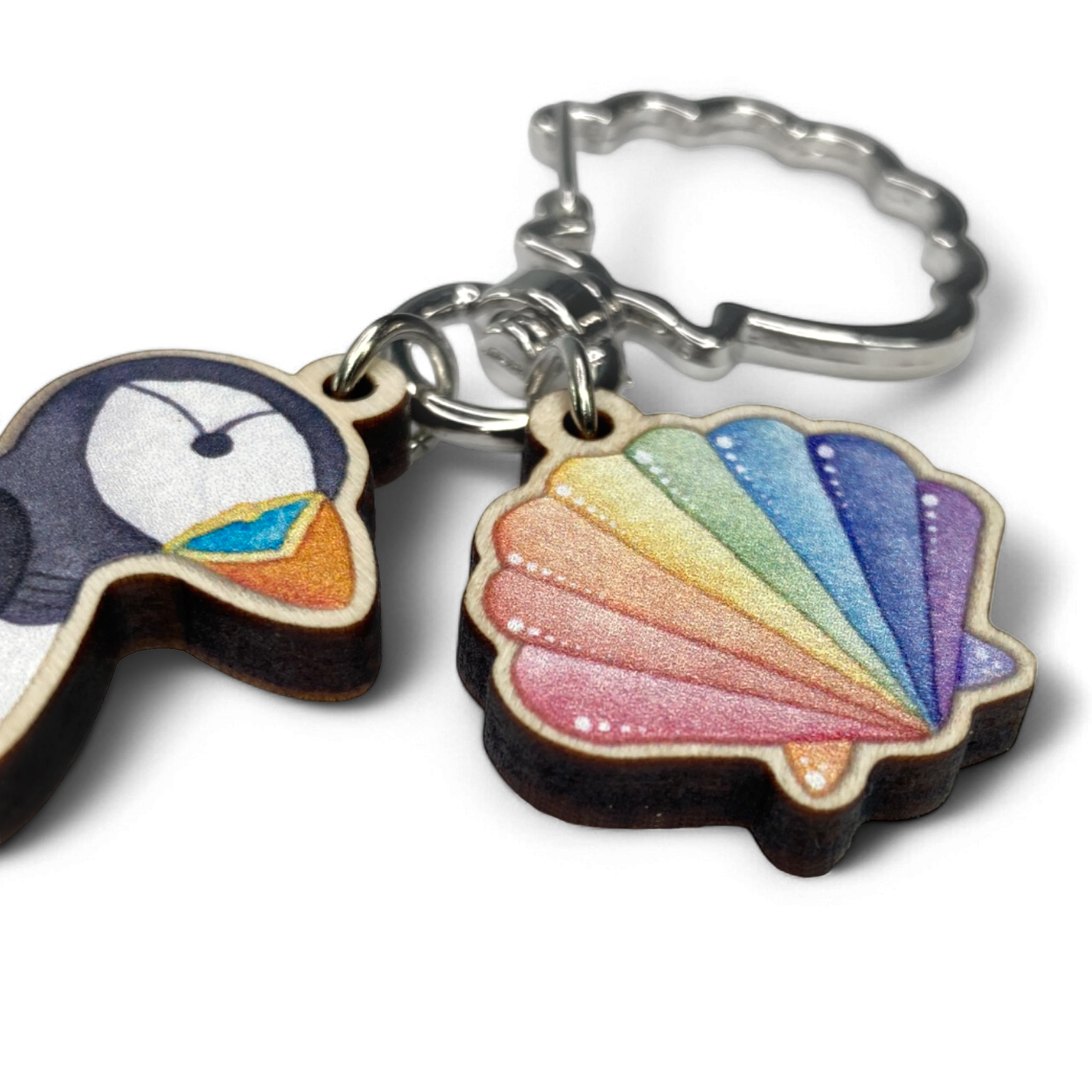 Standing Puffin Keyring - Wooden Seaside Key Chain