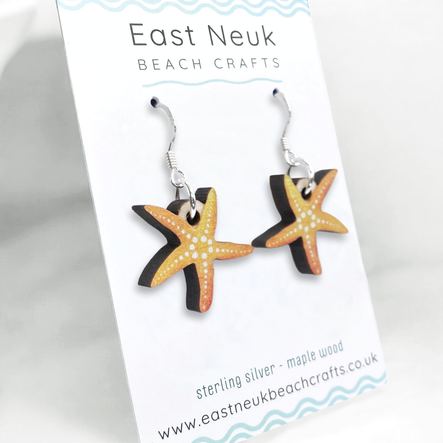 Wooden Earrings - Starfish - Sterling Silver and Maple Wood