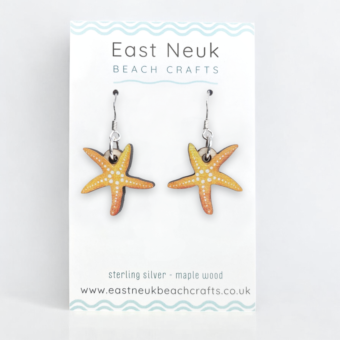 Wooden Earrings - Starfish - Sterling Silver and Maple Wood