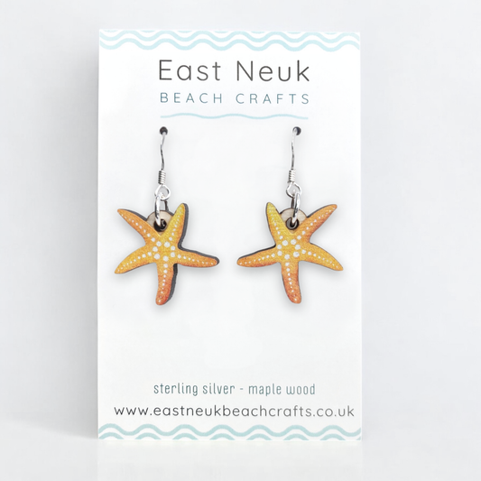 Wooden Earrings - Starfish - Sterling Silver and Maple Wood
