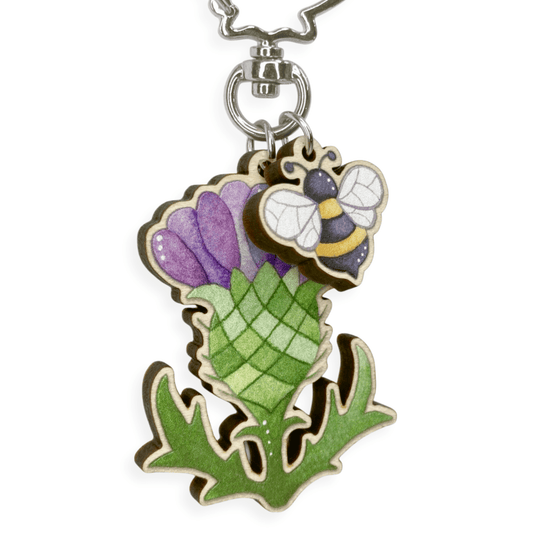 Thistle Keyring - Wooden Scottish Key Chain