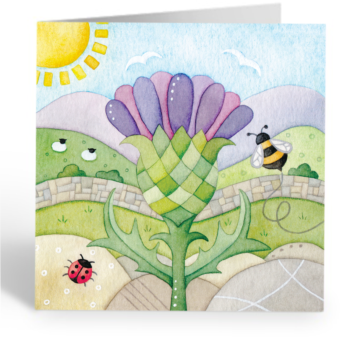 Greetings Card - Thistle and Bee - Scottish Highlands Watercolour Painting
