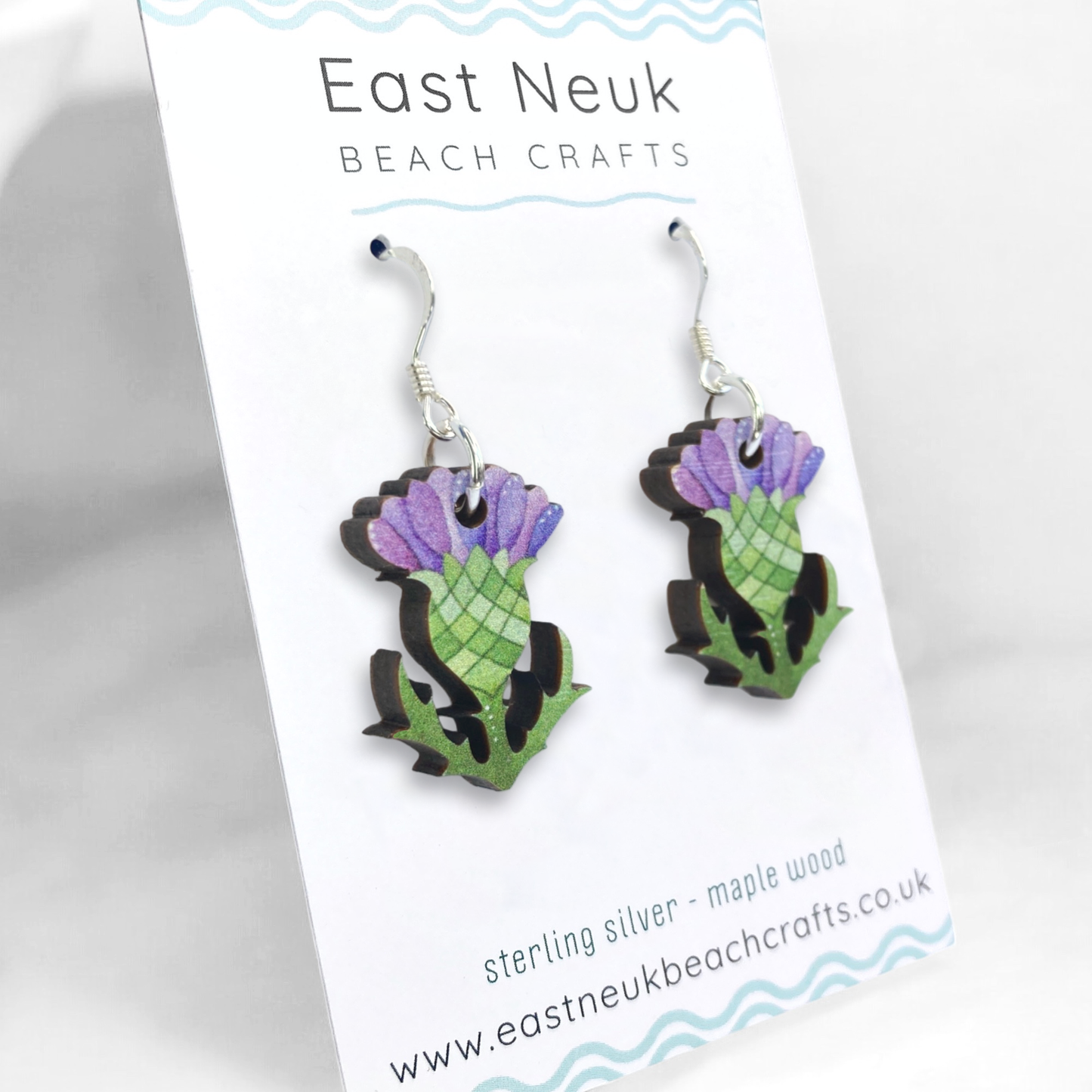 Wooden Earrings - Thistle - Sterling Silver and Maple Wood