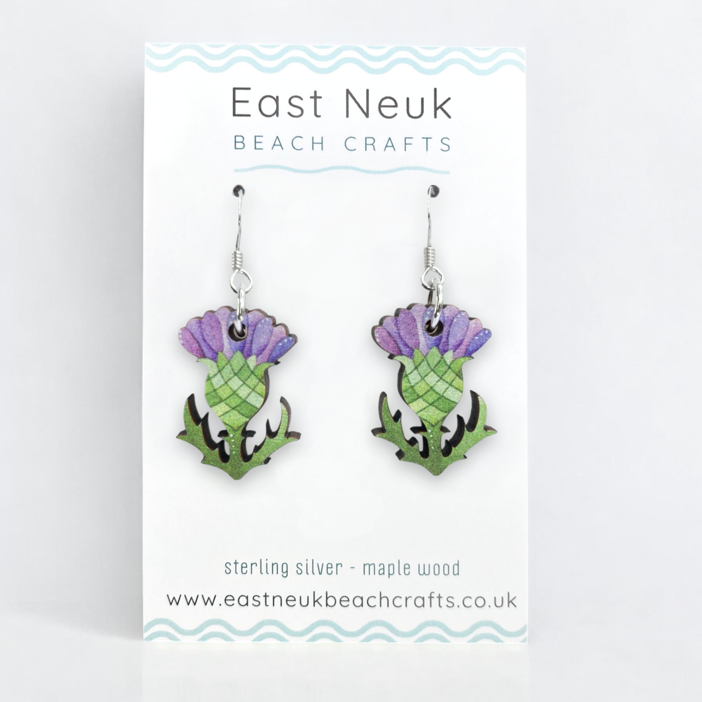 Wooden Earrings - Thistle - Sterling Silver and Maple Wood