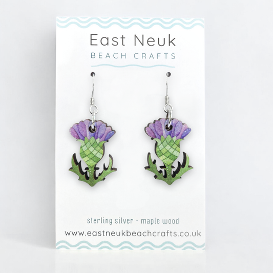 Wooden Earrings - Thistle - Sterling Silver and Maple Wood