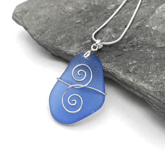 Tumbled Glass Necklace - Blue Friendship Pendant - Scottish Jewellery - East Neuk Beach Crafts