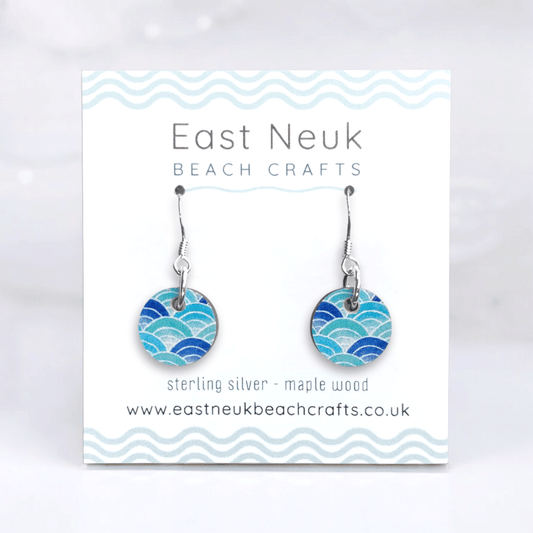 Wave Earrings - Sterling Silver and Maple Wood - East Neuk Beach Crafts