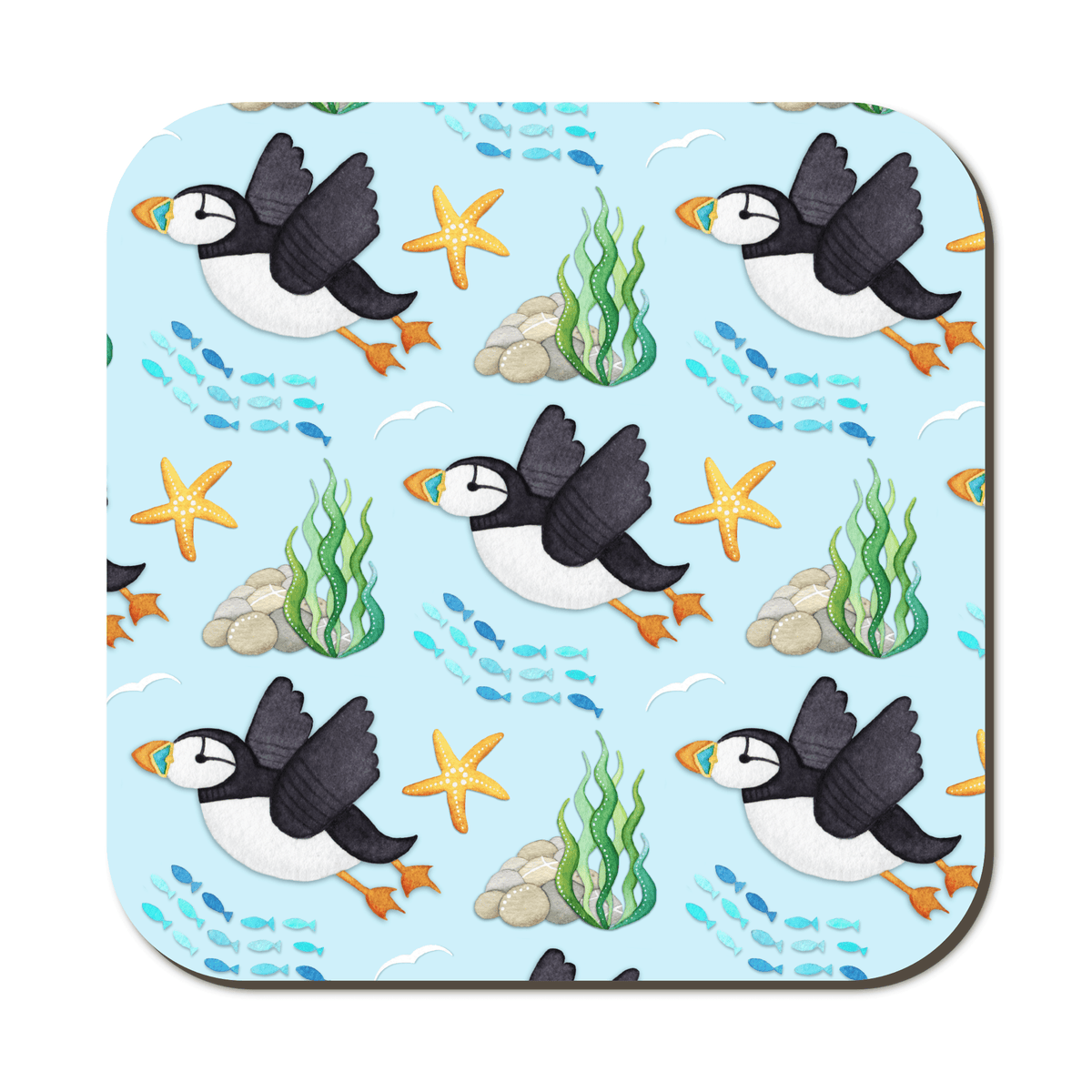 Seaside Patterns Coaster Set x 4 - Seagull & Puffin - Save £2