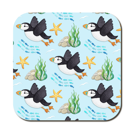 Coaster Set x 4 - Seagull & Puffin - Seaside Watercolour Patterns - East Neuk Beach Crafts