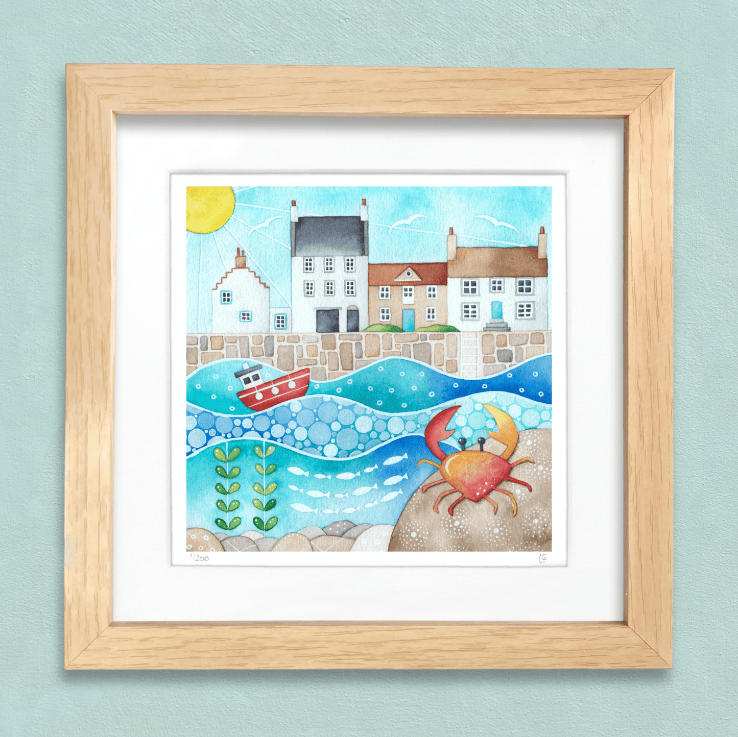 Crail Harbour & Crab Print - Seaside Watercolour Painting - Limited Edition Signed Art - East Neuk Beach Crafts