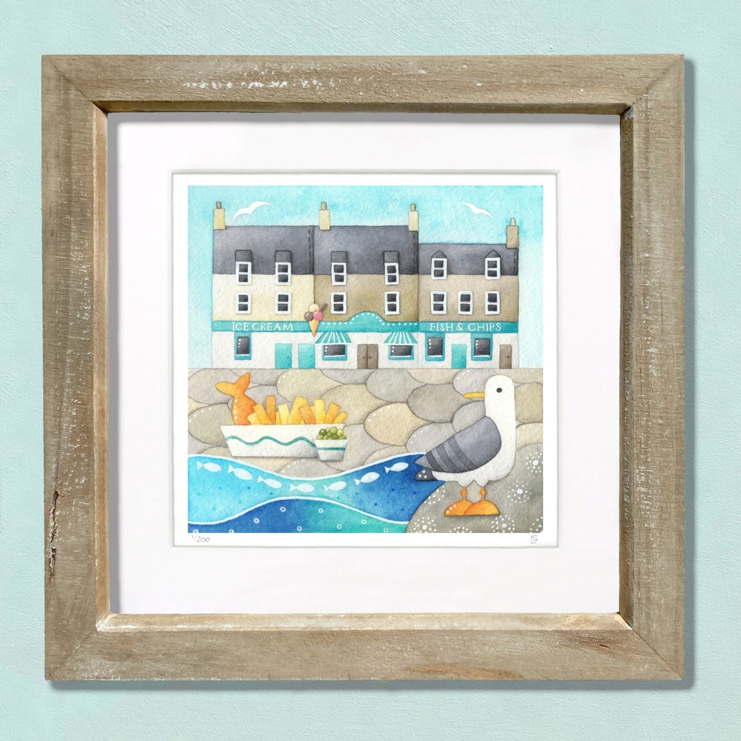 Fish and Chips at Anstruther - Seagull Seaside Watercolour Painting - Limited Edition Signed Print - East Neuk Beach Crafts