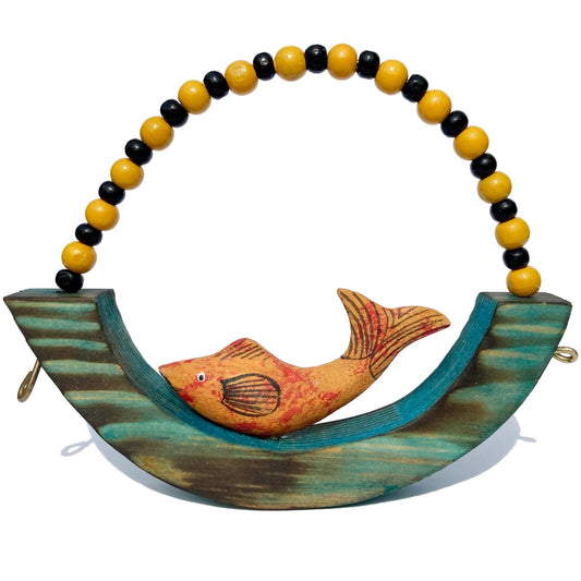 Fish Wooden Ornament - Rocking Sculpture with Beads by Susan Evans - East Neuk Beach Crafts
