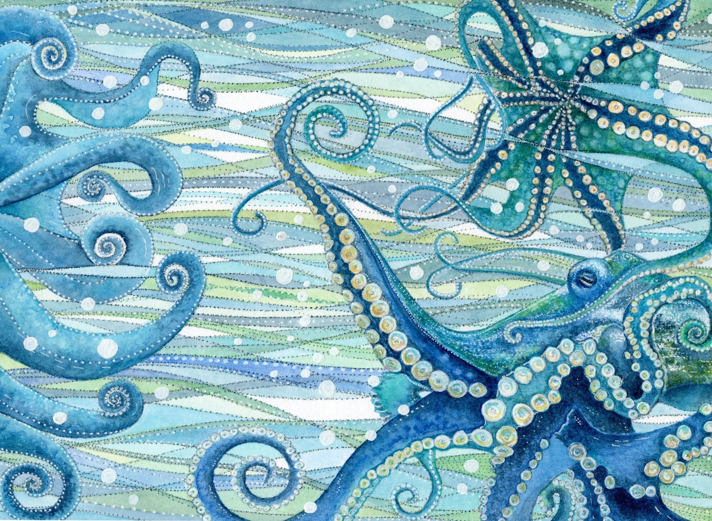 Greetings Card - Octopus Watercolour Painting - Nautical Seaside Art - East Neuk Beach Crafts