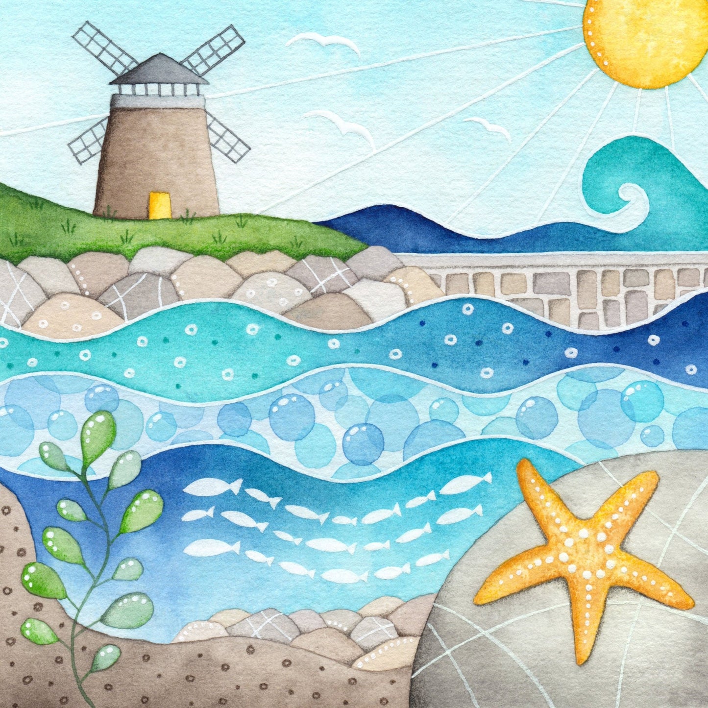 Greetings Card - St Monans Windmill - East Neuk of Fife Seaside Paintings - East Neuk Beach Crafts