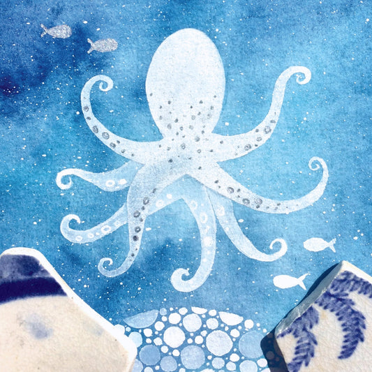 Greetings Card - Swirling Octopus - Underwater Watercolour Pebble Art - East Neuk Beach Crafts