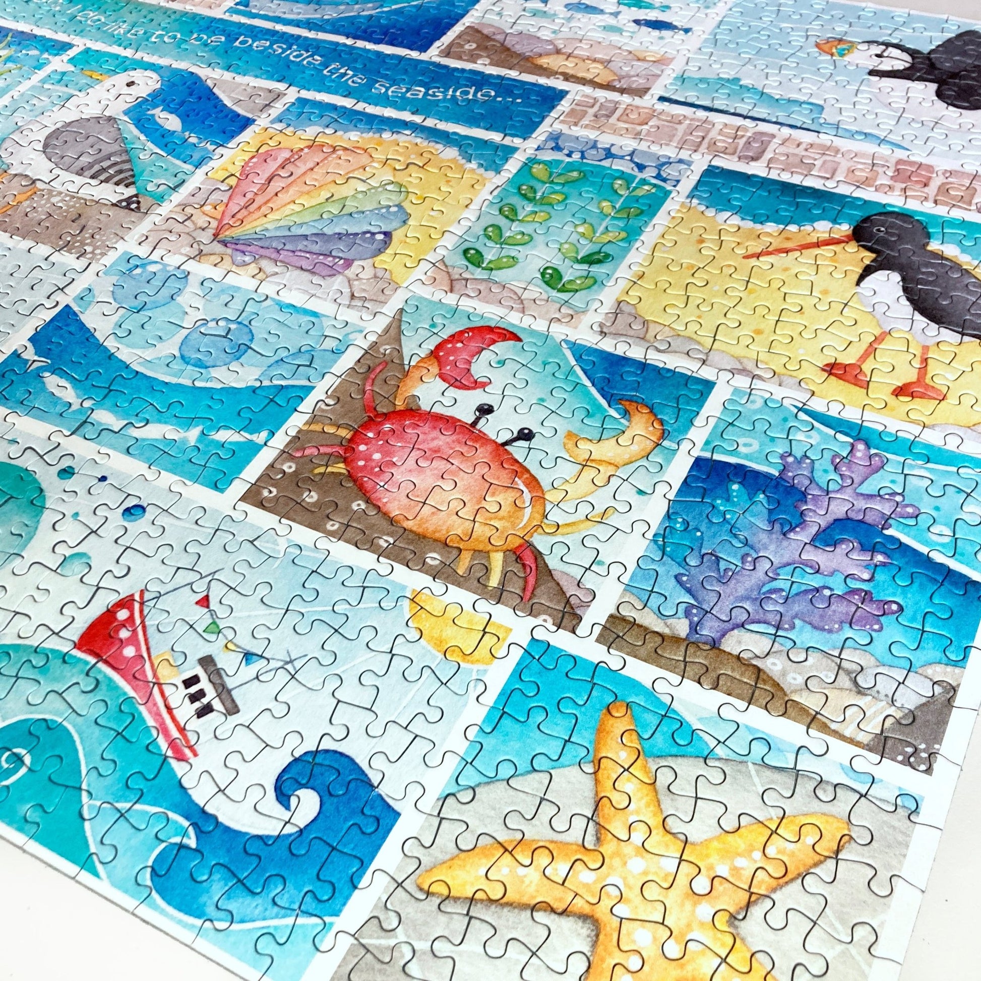Jigsaw Puzzle - A Day at the Seaside - 1000 pieces - Puffins, Seagull, Crab, Boats - East Neuk Beach Crafts