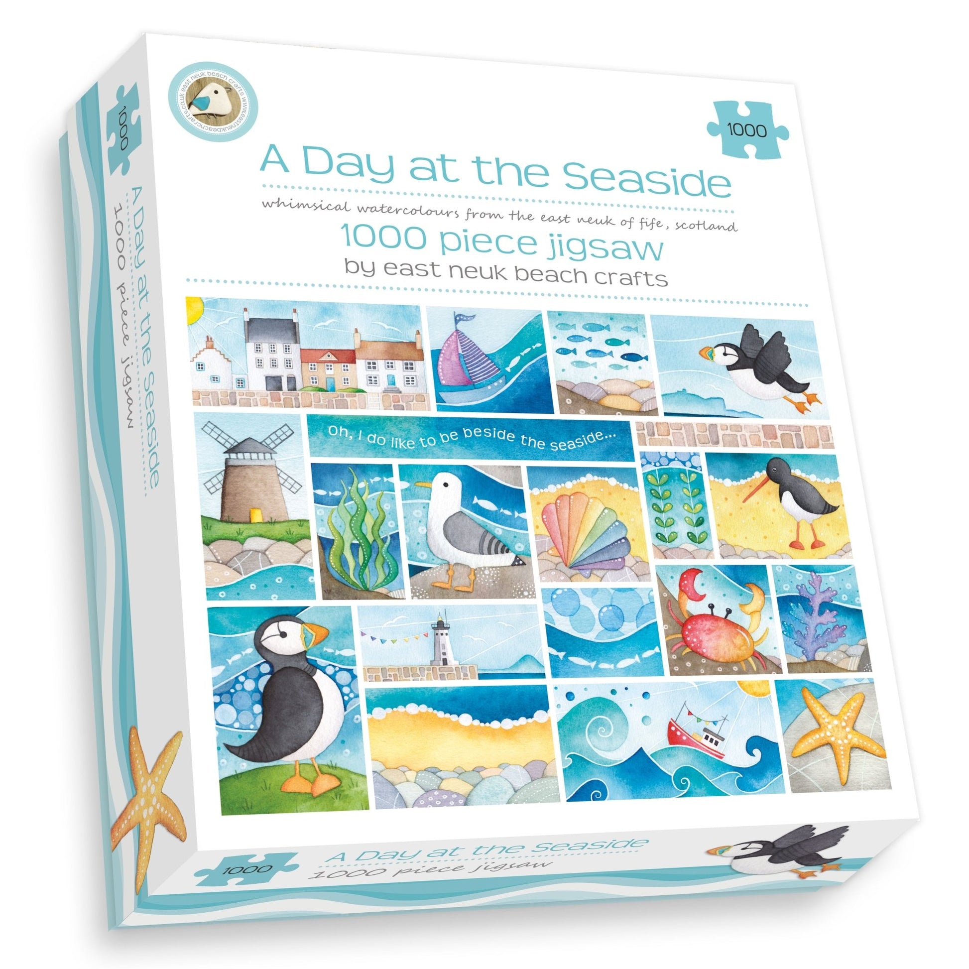 Jigsaw Puzzle - A Day at the Seaside - 1000 pieces - Puffins, Seagull, Crab, Boats - East Neuk Beach Crafts
