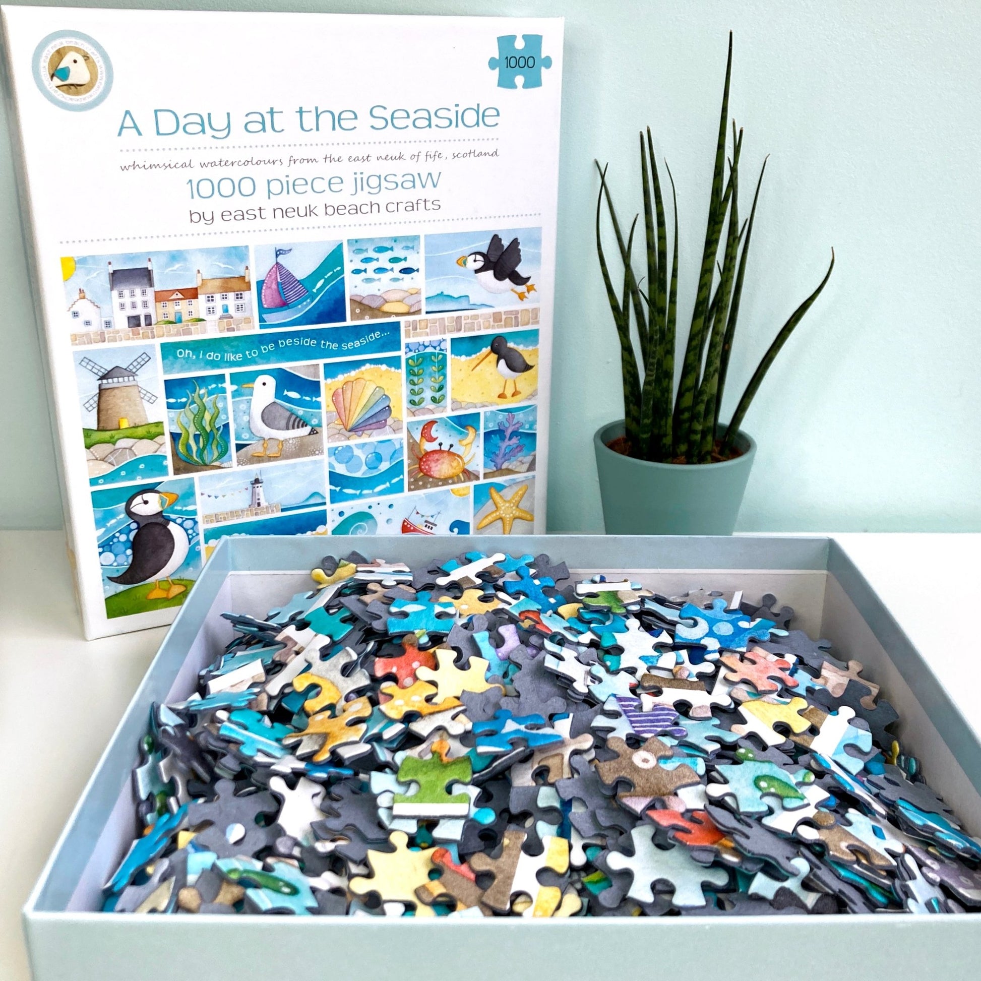 Jigsaw Puzzle - A Day at the Seaside - 1000 pieces - Puffins, Seagull, Crab, Boats - East Neuk Beach Crafts