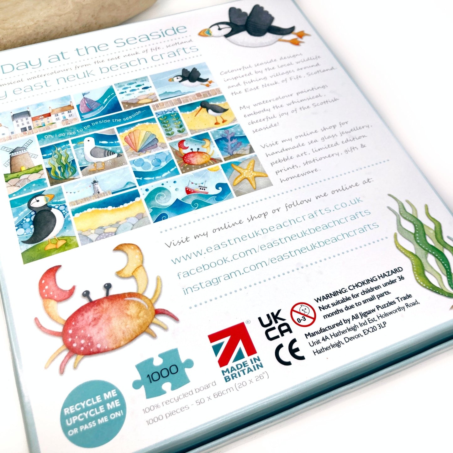 Jigsaw Puzzle - A Day at the Seaside - 1000 pieces - Puffins, Seagull, Crab, Boats - East Neuk Beach Crafts