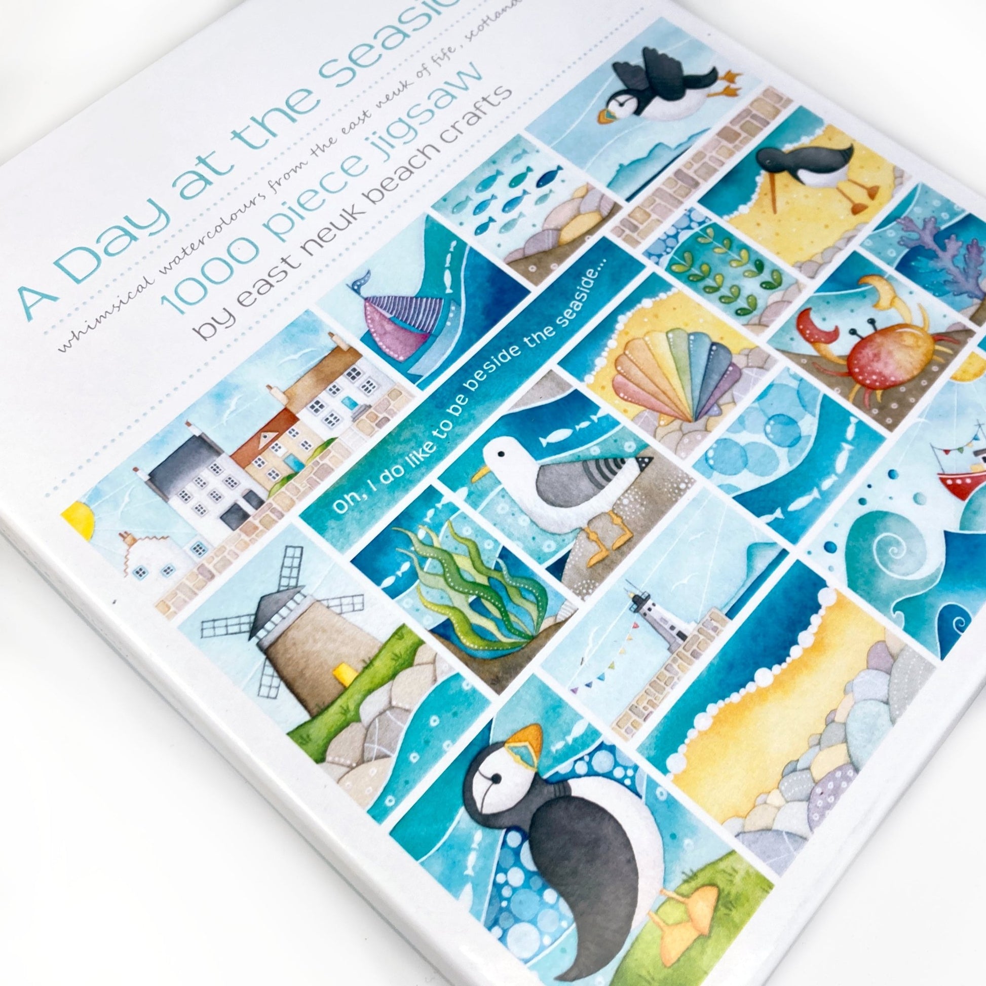 Jigsaw Puzzle - A Day at the Seaside - 1000 pieces - Puffins, Seagull, Crab, Boats - East Neuk Beach Crafts